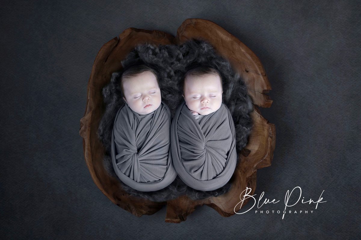 Newborn twin boys captured by Blue Pink Photography in Witham 